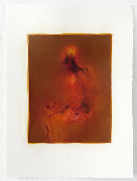 “Every Dancing Atom I”, 30″ x 22″, silk and encaustic on paper, 2014